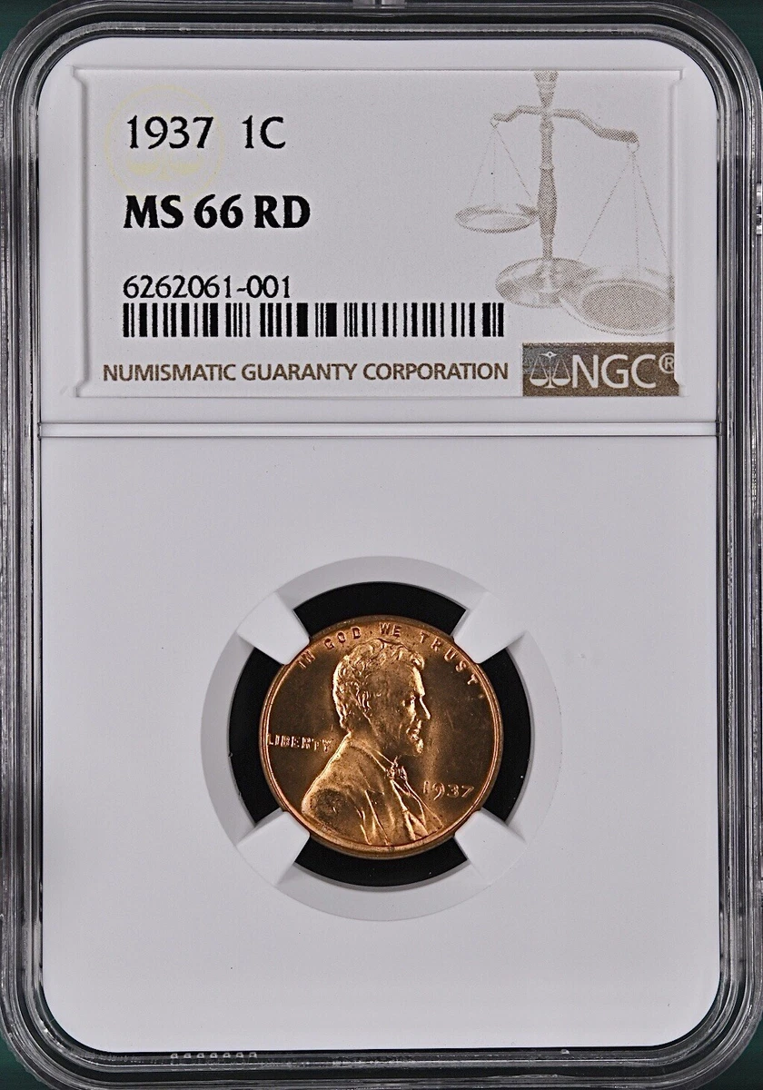 MS 66 Graded 1937 Year Lincoln Wheat US Small Cents (1909-1958
