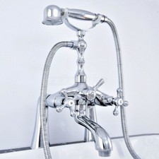 Deck Mounted Chrome Clawfoot Bathtub Filler Faucet with Handshower Modern New