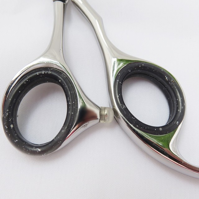 10x Sparkling Black Barber Hair Shears Scissors Finger Rings Grips