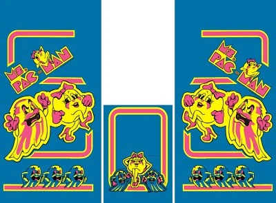 Ms PAC MAN Arcade Side Art & kick plate 3 Pc Set Laminated High Quality