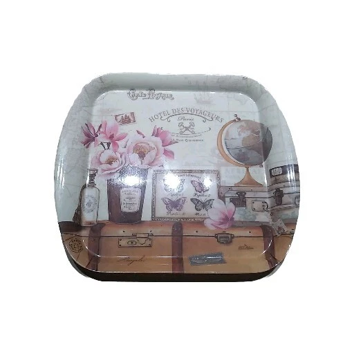 Home Essentials Floral Design Cocktail Plates Lot of 2 Durable Plastic 14" x 11" - Image 3 of 4