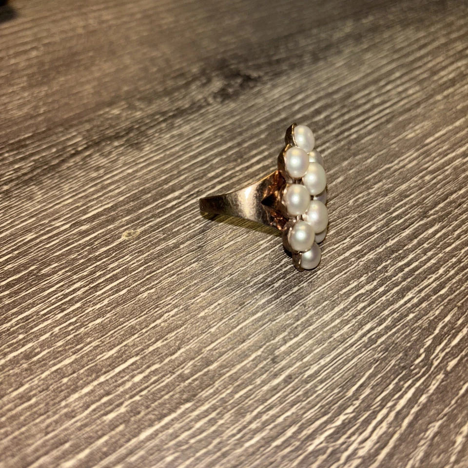 Pearl Elongated Bronze Cluster Ring SIZE 10 MADE IN ITALY Signed Stamped - Image 2 of 4
