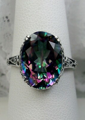 Natürlicher mystischer Topas 7 kt Sterlingsilber edwardianischer filigraner Ring (individuell) D70 