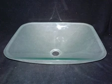 Artistic Bathroom Glass Vessel Sink Bowl Basin.  Sandblasted Rectangle. #214