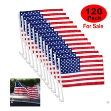 120 Pack  American US Patriotic Car Window Clip USA Flags 18"x12"  Auto flag