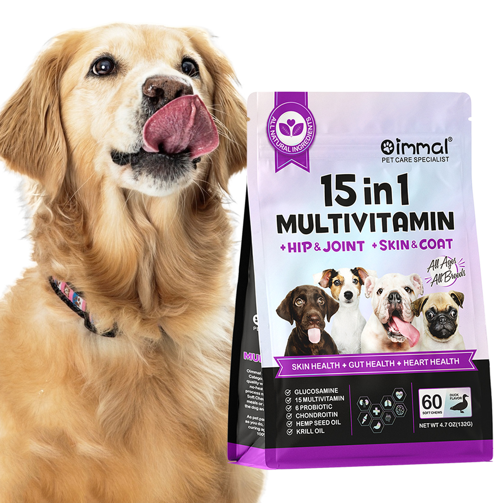 MULTIVITAMÍNICO PARA PERROS Mastica golosinas SUPLEMENTO PROBIÓTICO PARA PERROS Mezcla Piel Intestino Corazón
