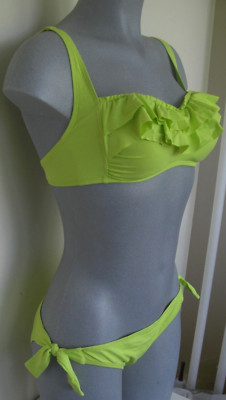 M&S pretty lime ruffles bikini, tie bottoms  2 piece size 10