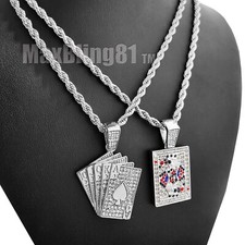 Cubic Zirconia Silver Plated Alloy Poker Card Pendant & 24" Rope Chain Necklace