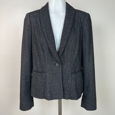Ann Taylor Blazer 6 Black White One-Button Work Career Jacket Women's