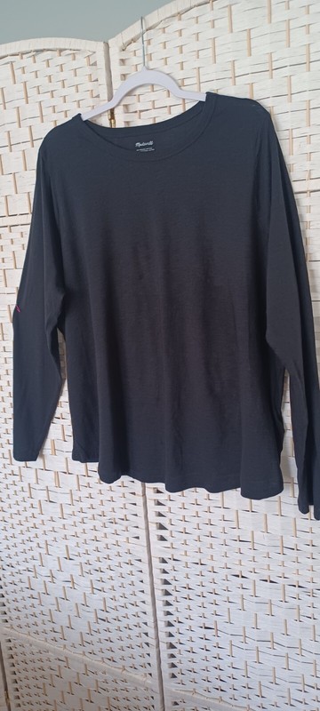 Womens Madewell Solid Black Ringer Tee Shirt Long Sleeve 100% Cotton Size 2X 