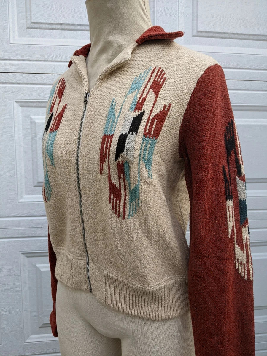 Double RL RRL Womens Brick Red Cream Chimayo Knit Sweater Jacket Sz 2 S/M