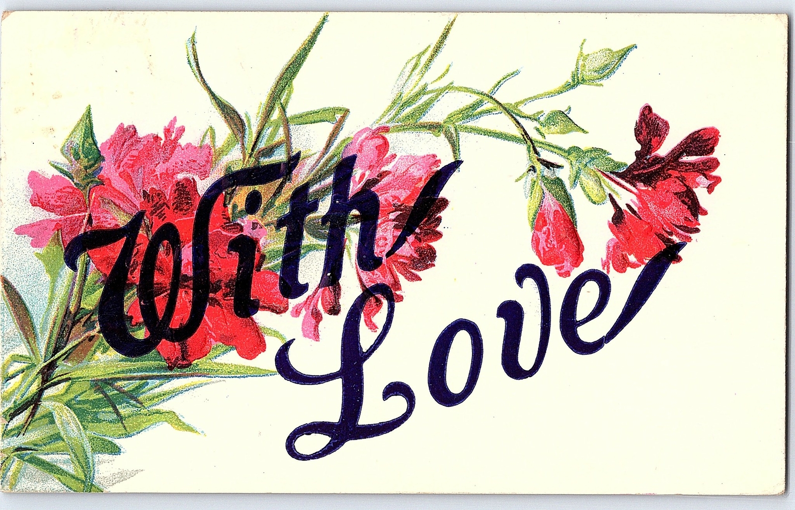Vintage 1907 Love Valentine Postcard with Flowers and Bold Embossed Script Details for 09 Collection