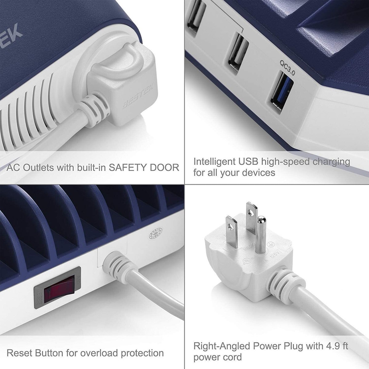 BESTEK Power Station With Quick Charge 3.0, 66W 10 Port USB Charging Station Mul
