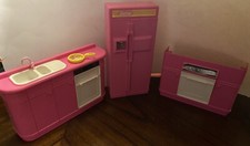 Mattel Barbie Refrigerator, Sink, Dishwasher, and Oven Pink Set if 3