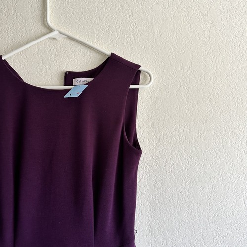 Calvin Klein Sleeveless Fit And Flare Dress Size 2 Plum Purple Sheer Inserts - Picture 5 of 13