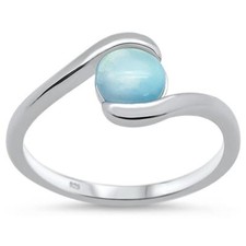 Natural Round Larimar .925 Sterling Silver Ring