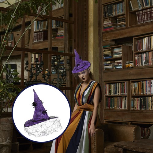 Halloween Party Witch Hat Gauze Veil Hats Festival Witch Cosplay Hat Prop - Picture 7 of 12