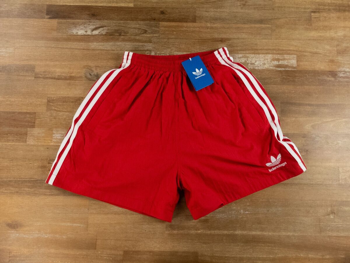 BALENCIAGA X ADIDAS red white tech nylon tracksuit shorts 34 BALENCIAGA X ADIDAS red white tech nylon tracksuit shorts 34