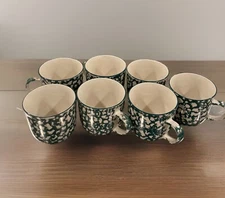 Vintage Folk Craft Apple Tienshan 7 Mugs Cups Green Sponge
