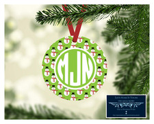 SET OF 4 MONOGRAM INITIALS METAL CHRISTMAS ORNAMENT PERSONALIZED - SNOWMAN - D22