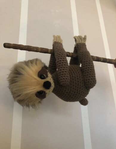 HAND CROCHETED-- SLOTH- 8 1/2" TALL WHEN SITTING-BRAND NEW--AMIGURUMI
