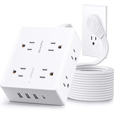 Flat Plug Power Strip Surge Protector, 5Ft Ultra Thin Extension Cord with 4 USB