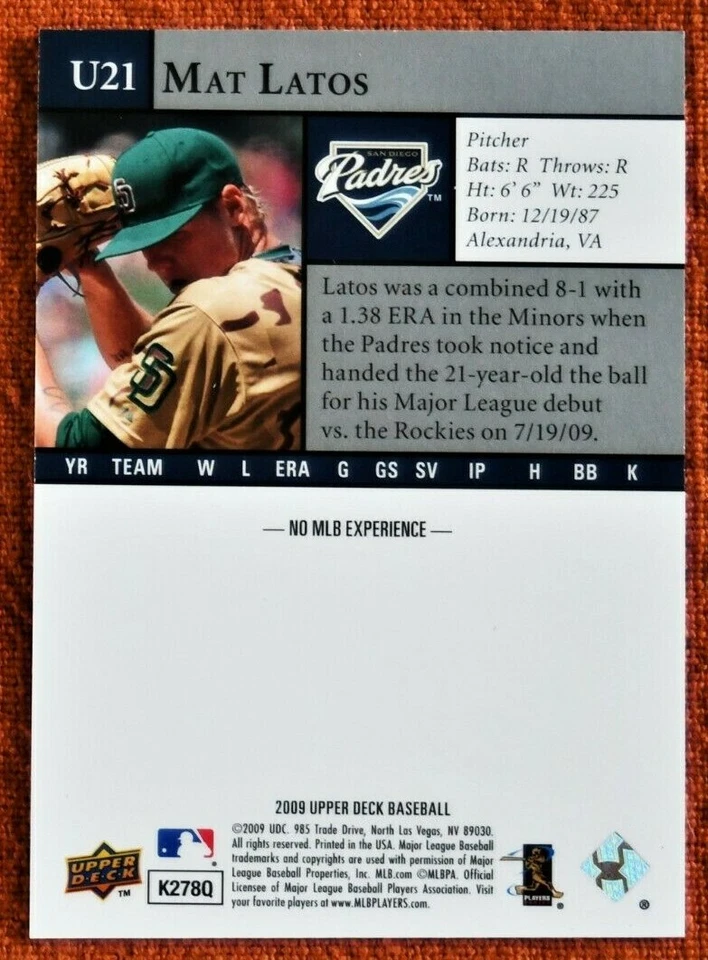2009 Upper Deck Update Gold #U21 Mat Latos San Diego Padres SN-33/99 - Image 2 of 2