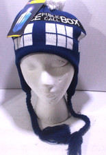 Doctor Who Tardis Box BBC Licensed Elope Laplander Knitted Pompom Beanie Hat NWT