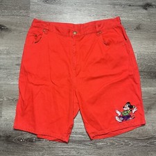 Vintage 90s Mickey Mouse Unlimited Embroidered Red Denim Shorts Measures Size 36