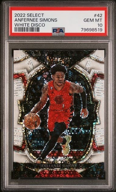 Anfernee Simons 2022 Panini Select White Disco Prizm /75 PSA 10 Blazers Celtics