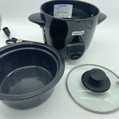 Dash Mini Rice Cooker 2 Cups Black Removable Pot & Glass Lid TESTED & WORKS