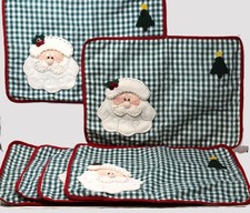 6 Christmas Placemats Green Plaid Embellished...
