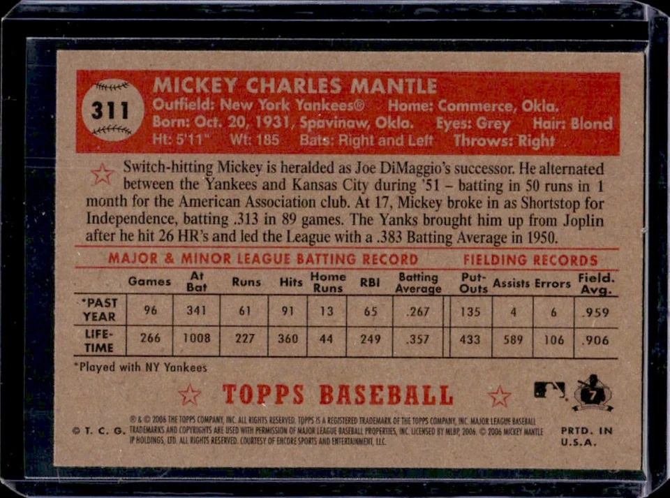2006 Topps '52 Rookies Mickey Mantle #311f Yankees - Image 2 of 2
