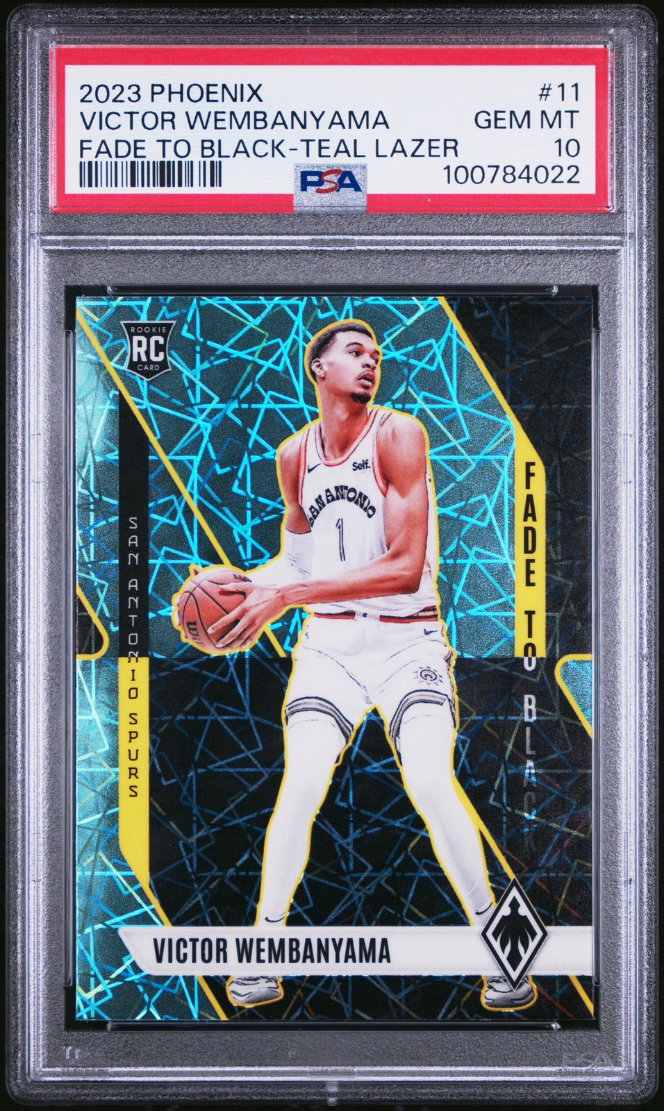 2023 PANINI PHOENIX FADE TO BLACK TEAL LAZER #11 VICTOR WEMBANYAMA PSA 10
