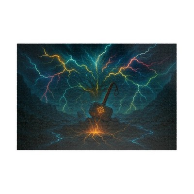 Mjolnir's Rest Puzzle   1000+ Piece Norse Myth Hammer & Lightning Fantasy Art