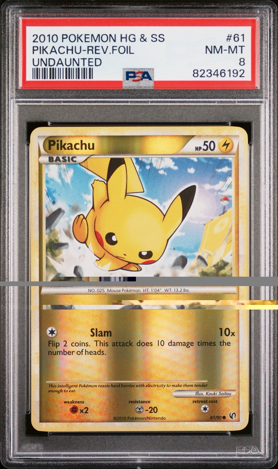 2010 POKEMON HEARTGOLD & SOULSILVER UNDAUNTED #61 PIKACHU-REVERSE FOIL PSA 8