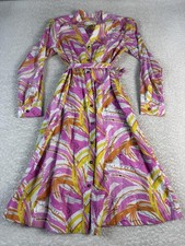 Anthropologie Dress Womens XS Pink Purple Belted Button Front Shirt A-Line Print