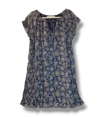 Susana Monaco Floral Chiffon Trapeze Dress Navy Blue S M Flutter Sleeve Mini NEW