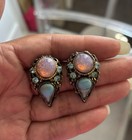 Vintage Pink Dragons Breath Opal And Turquoise Color Post Earrings — photo 2