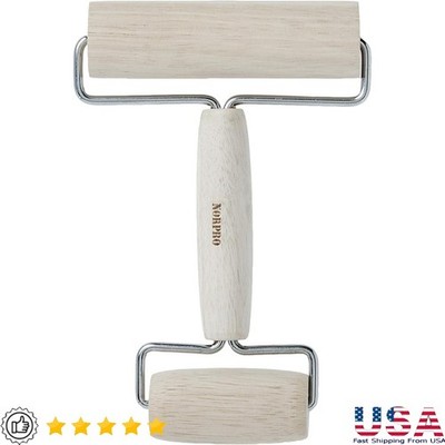 2-in-1 Pastry Pizza Roller Beech Wood Dough Rolling Tool Baking Accessory New