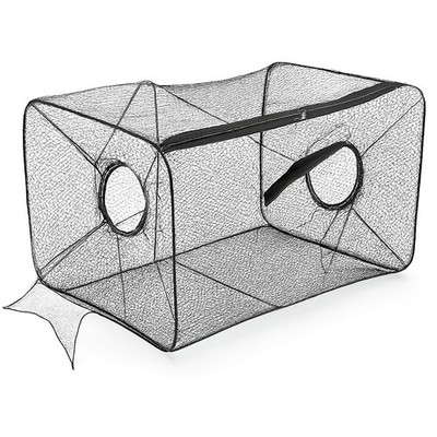 Compact Foldable Fishing Net Trap with Zipper Nylon Mesh Bait Cage for Fish, Eel