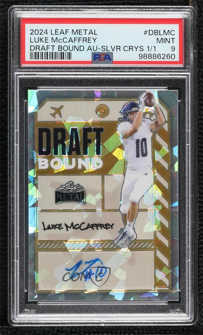 Luke McCaffrey Leaf Metal Draft Bound Autographs #DBLMC Sky Crystal 1/1