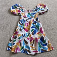 Tabitha Brown Dress Colorful Floral Print Linen Blend Puffy Sleeves Pockets XXS