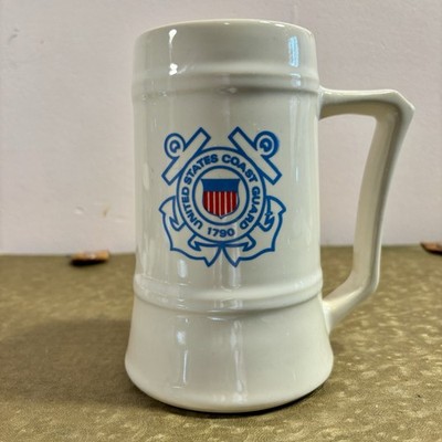 Vintage White Heavy Porcelain US Coast Guard Stein Tankard