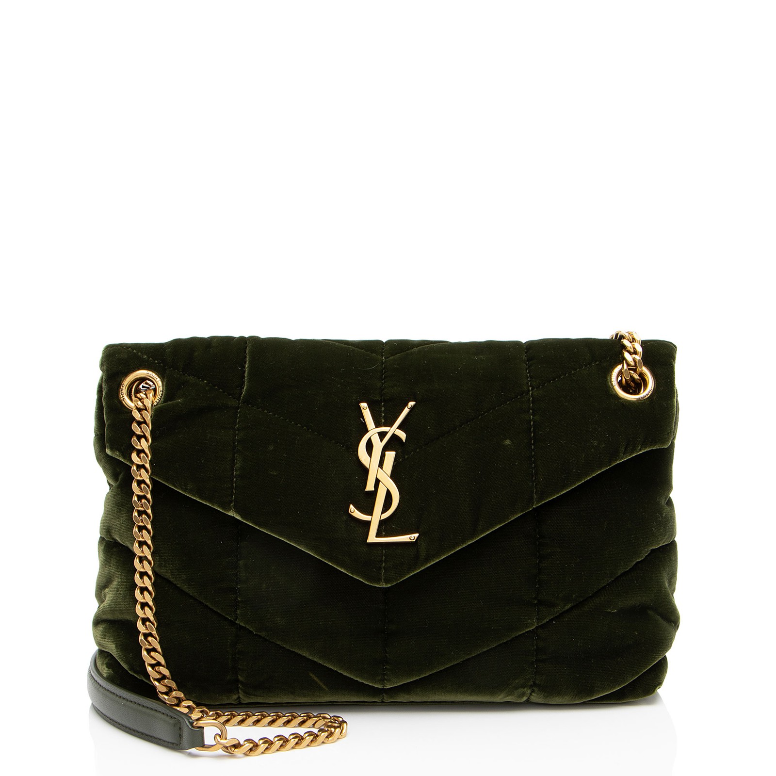 Borsa a tracolla piccola Saint Laurent in velluto con monogramma puffer LouLou