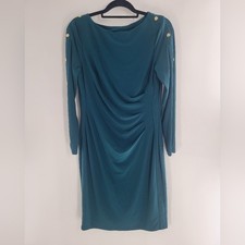 Lauren Ralph Lauren Green Long Sleeve Ruched Jersey Dress Size 12