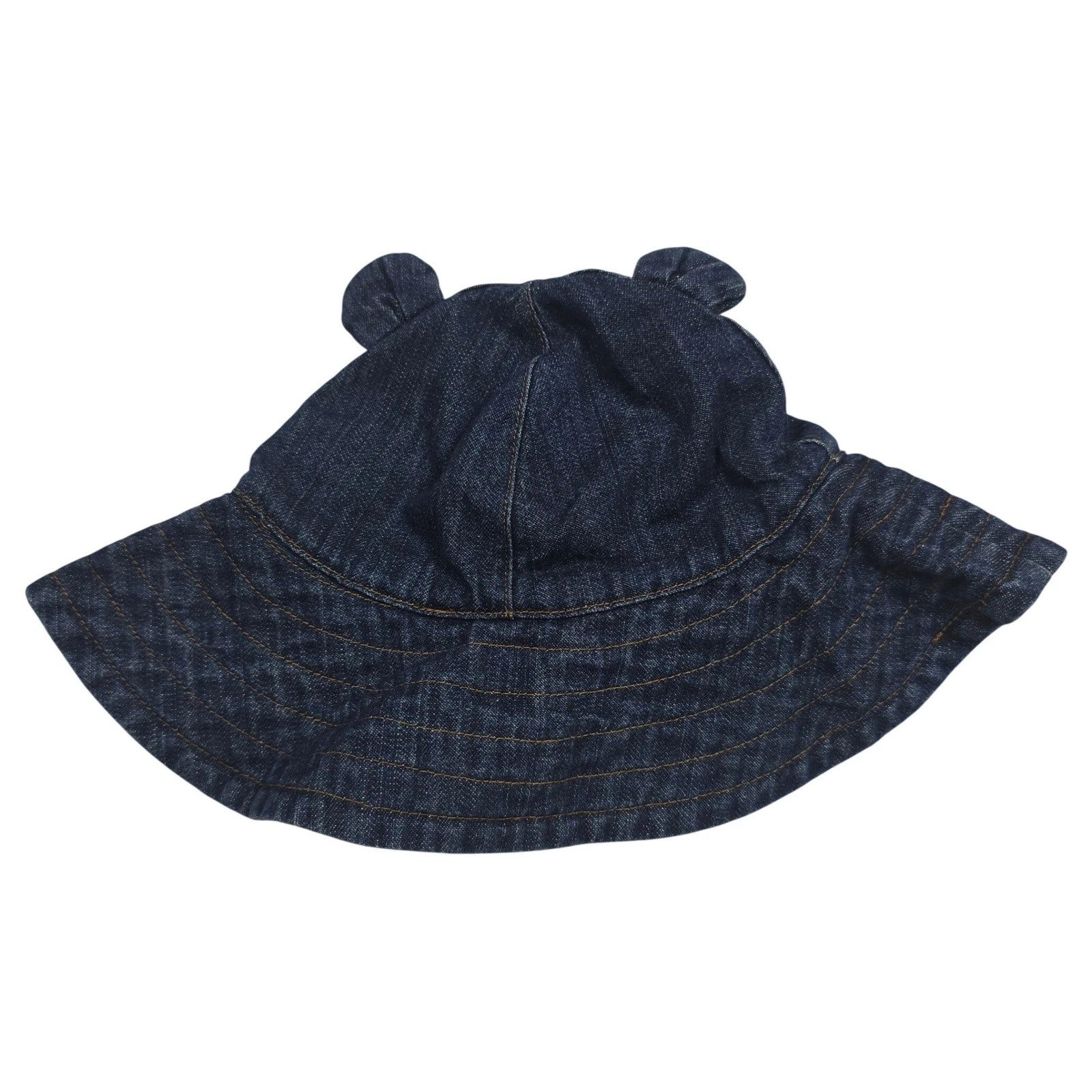 Baby Gap Clothes Denim Jean Teddy Bear Ear Sun Bucket Hat 6-12 Summer Chin Strap