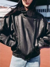 ZARA NEW stylish leather long-sleeved V-neck jacket as an outerwear piece