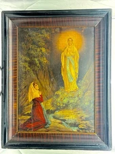 Antique Victorian Religious Artwork – Virgin Mary Appears to Bernadette ~1880s