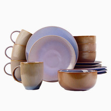 16 Piece Purple Reactive Glaze Stoneware Dinnerware Set